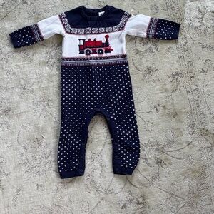 Janie and Jack Fair Isle Sweater One-Piece with Train, 12-18 months